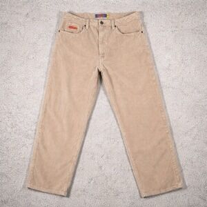 Empyre Vintage Corduroy Pants Men's Sz 32x30 Beige Baggy Wide Leg Relax Rare